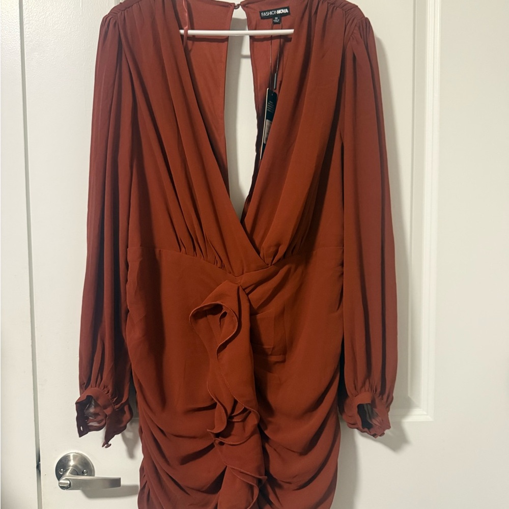 Fashion Nova Terracotta Long Sleeve Dress